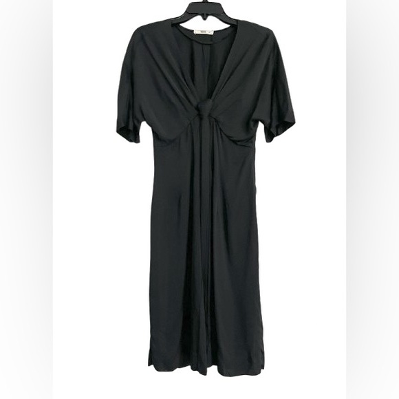 Prada Deep V Dolman Sleeved Black Midi Dress Size 40